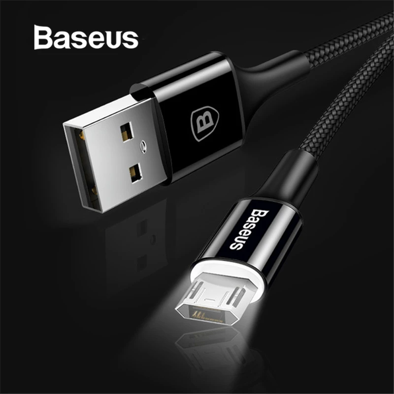 Светодиодный кабель Micro USB Baseus для Xiaomi Redmi 4X Note 4 5, Реверсивный зарядный кабель Micro usb для мобильного телефона samsung S7