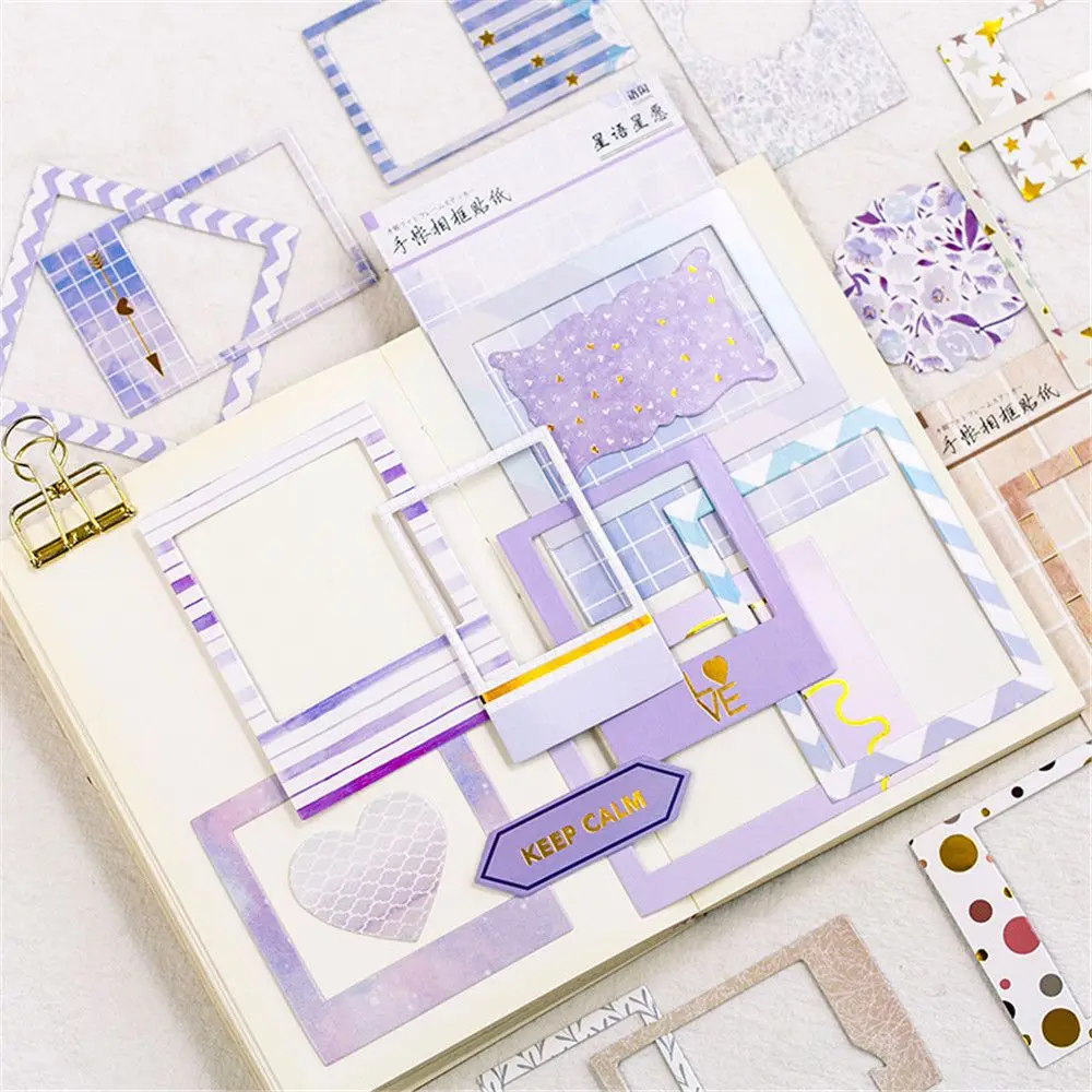 

15pcs Photo Frame Stickers Cute Stationery DIY Scrapbooking Dairy Photo Decorative Packaging Label Adhesive Stickers Flakes