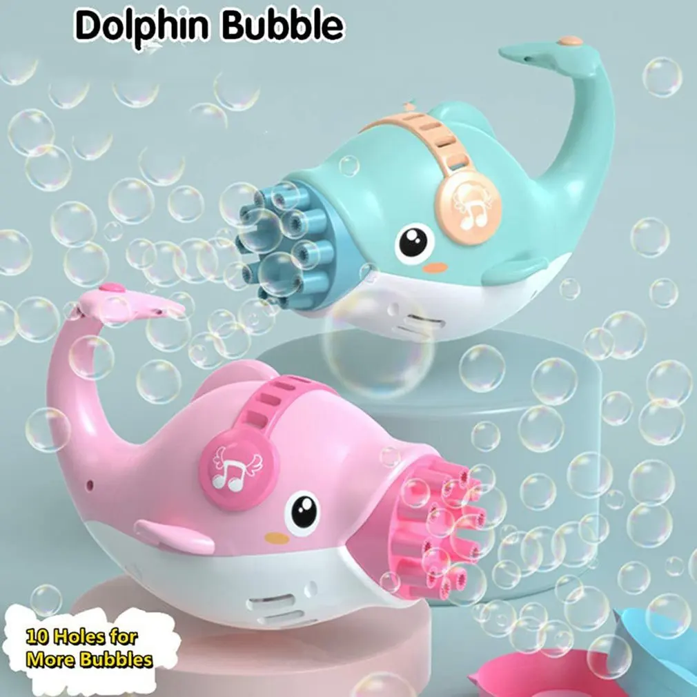 

Automatic Dolphin Bubble Machine Electric Bubble Toy Blower Bubbles Maker Toy For Kids Toddlers 10 Holes Play With Kids Have Fun