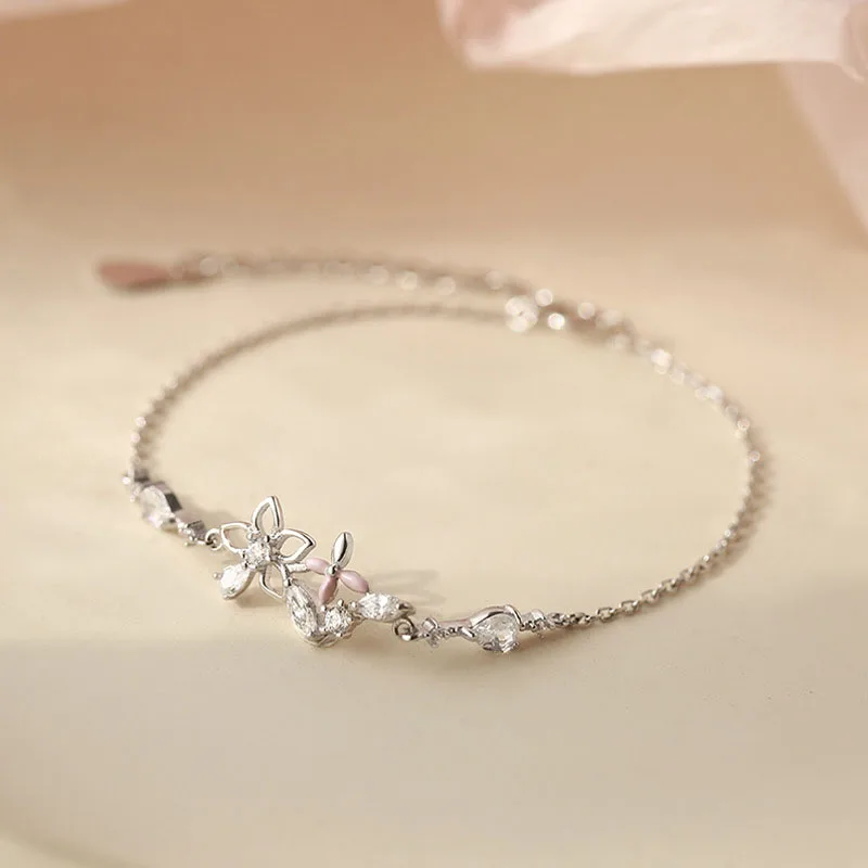 

Fashion Korean Link Chain Crystal Flower Charm Bracelet Bangle For Women Wedding Jewelry Gifts Temperament Trend Wrist Bracelets