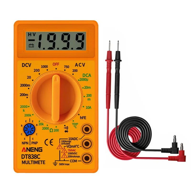 yellow DT830C Портативный цифровой мультиметр Ручной ЖК-дисплей Multimetro подсветка AC/DC Амперметр Вольтметр Ом метр тестер XL830L - Цвет: yellow DT830C