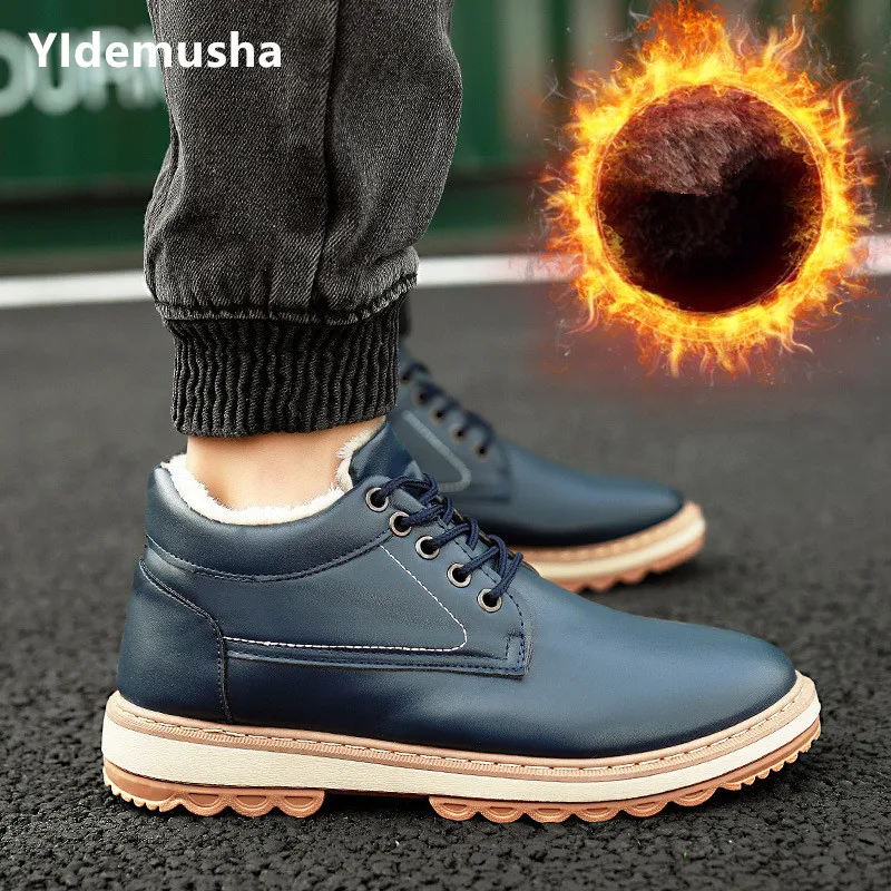 

Fashion Shoes Men Boots PU Leather 2020 Autumn Winter Vintage Style Ankle Short Casual Warm Plush Boot Man Footwear Botas Hombre