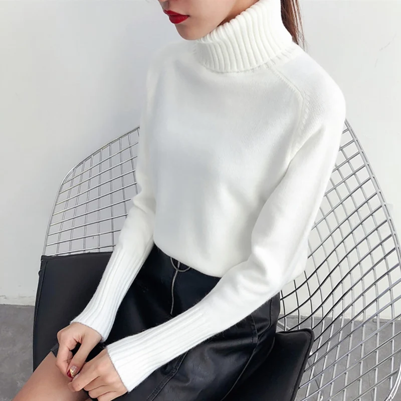 

Turtleneck Sweaters 2019 Autumn Winter Cashmere Knitted Women Sweater And Pullover Female Slim White Jersey Jumper Pull Femme