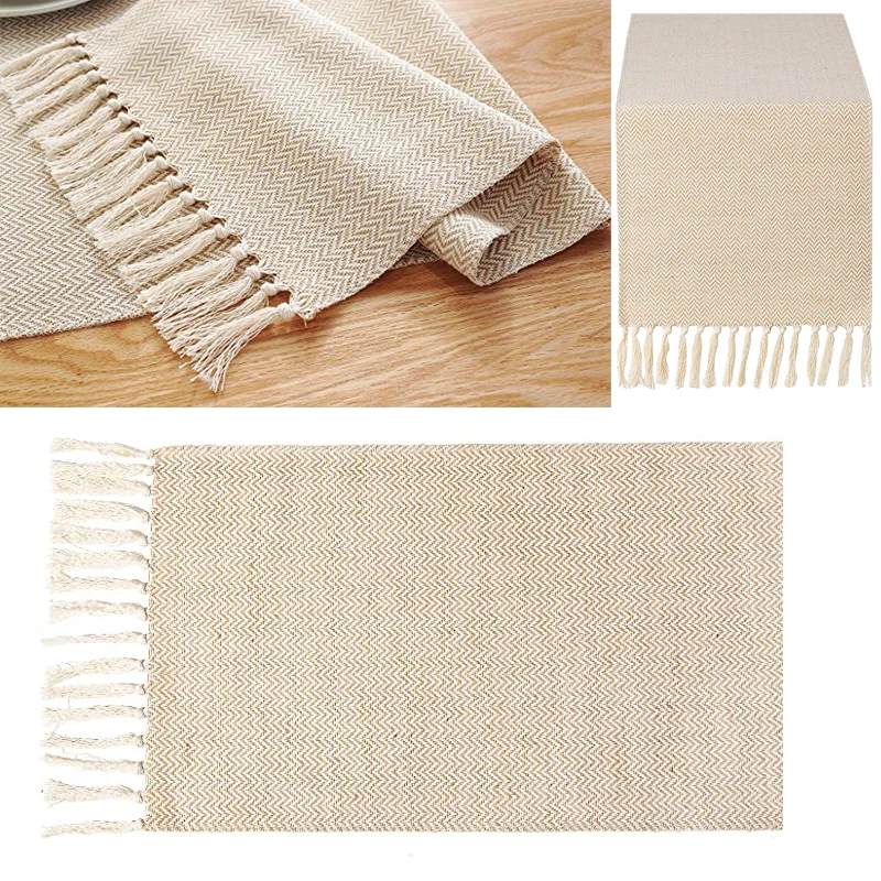 

Table Runner Burlap Jute Linen Rustic Woven Tablecloth Setting With Fringe For Wedding Christmas Home Party Decorations 13*72"