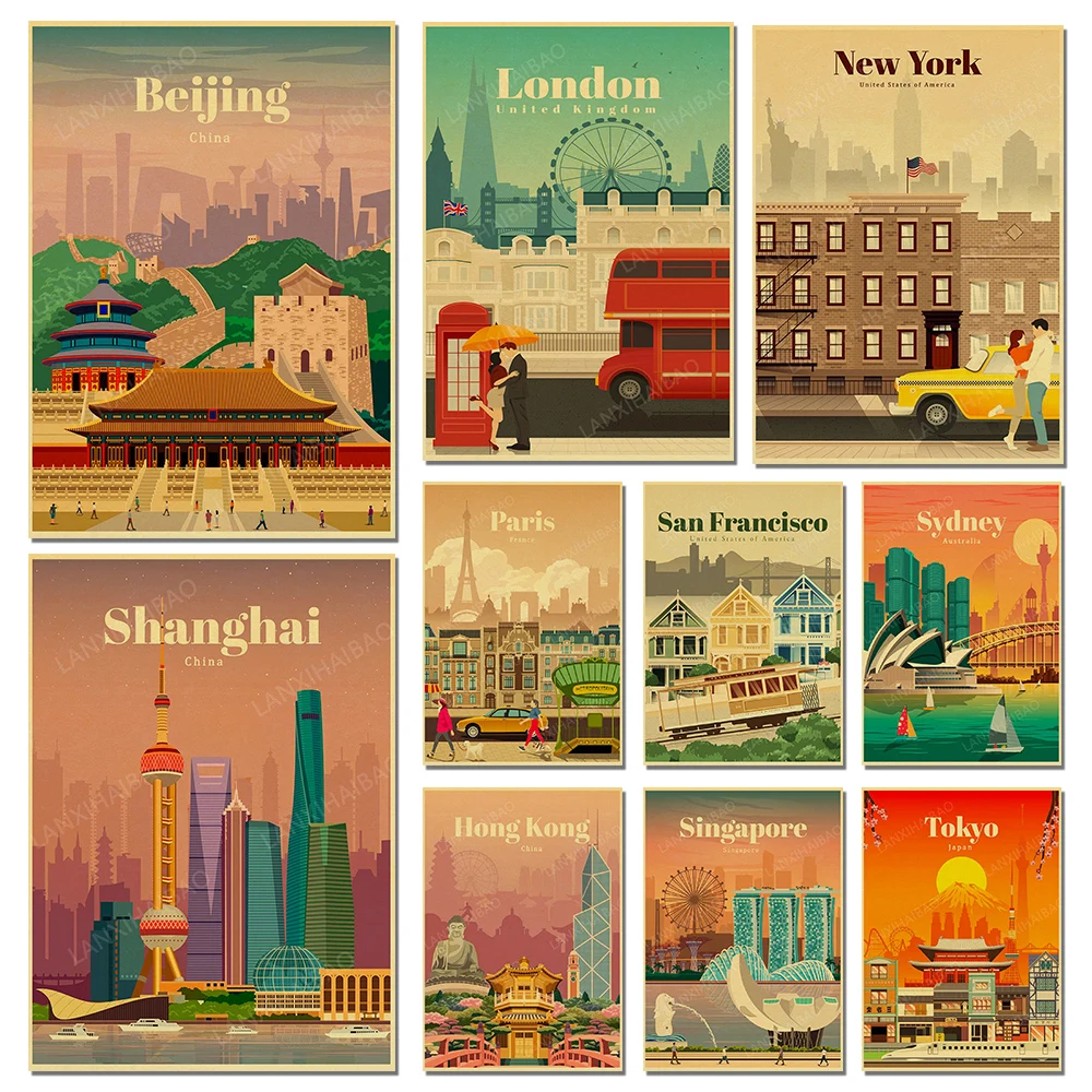 

Мировое путешествие минималистские винтажные плакаты Пекинский город Плакат Женская Настенная картина Декор для дома бара кафе