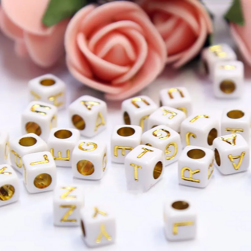 Новые кубические акриловые бусины с буквами белый жемчуг золотым и серебряным