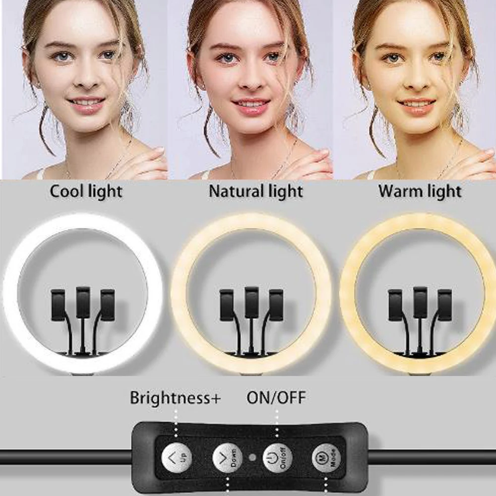 

12 Inch LED Ring Light Dimmable Studio Photographic 3 Phone Holders For Makeup,Tattoo,Youtube Video Lamp With Tripod