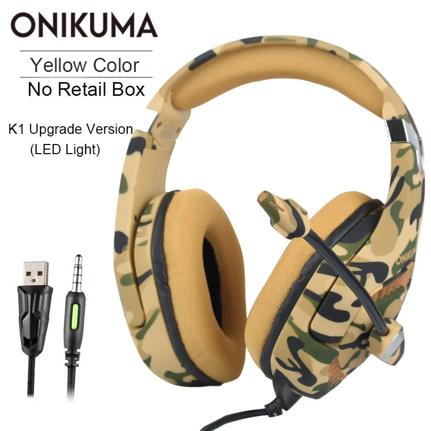 ONIKUMA K1 PS4 игровая гарнитура casque Проводные ПК стерео наушники с гарнитурой с микрофоном для нового Xbox One/ноутбука планшета геймера - Цвет: Yellow-1 No Box