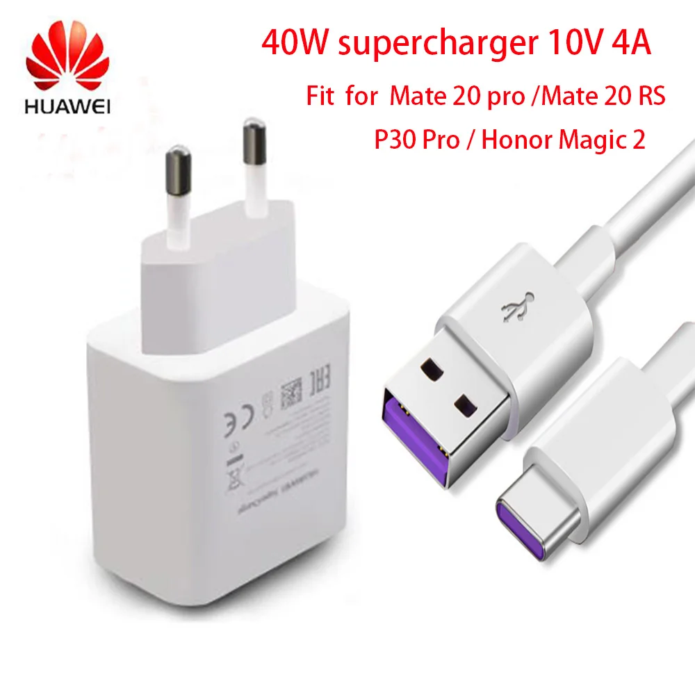 

Original 40W Huawei Super charger Mate 20 pro RS P20/P30 pro super opladen 10V/4A Adapter Honor magic2 view 20 with cable kable
