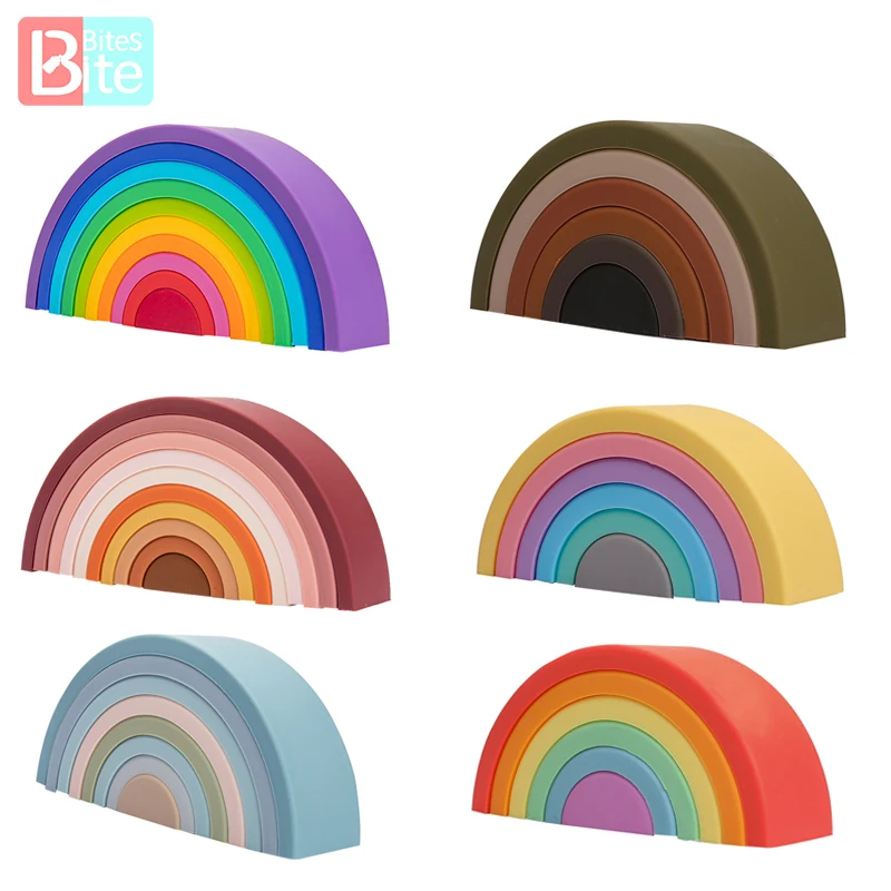 Rompecabezas Montessori de silicona, juego educativo, apilador de construcci&oacute;n en forma de arco&iacute;ris, 1 conjunto de bloques educativos, juguetes para beb&eacute;s-1