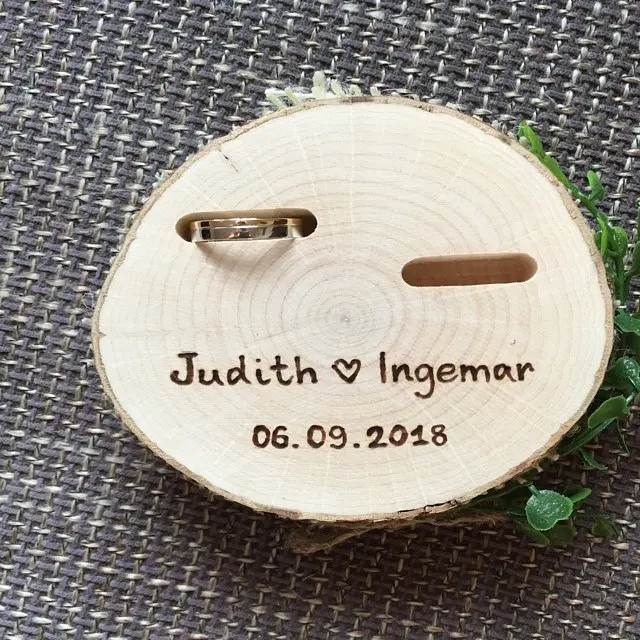 Personalized Wood slice Ring Holder Rustic Country Wedding Custom engagementring Box The Hunt is Over with custom name and date images - 6