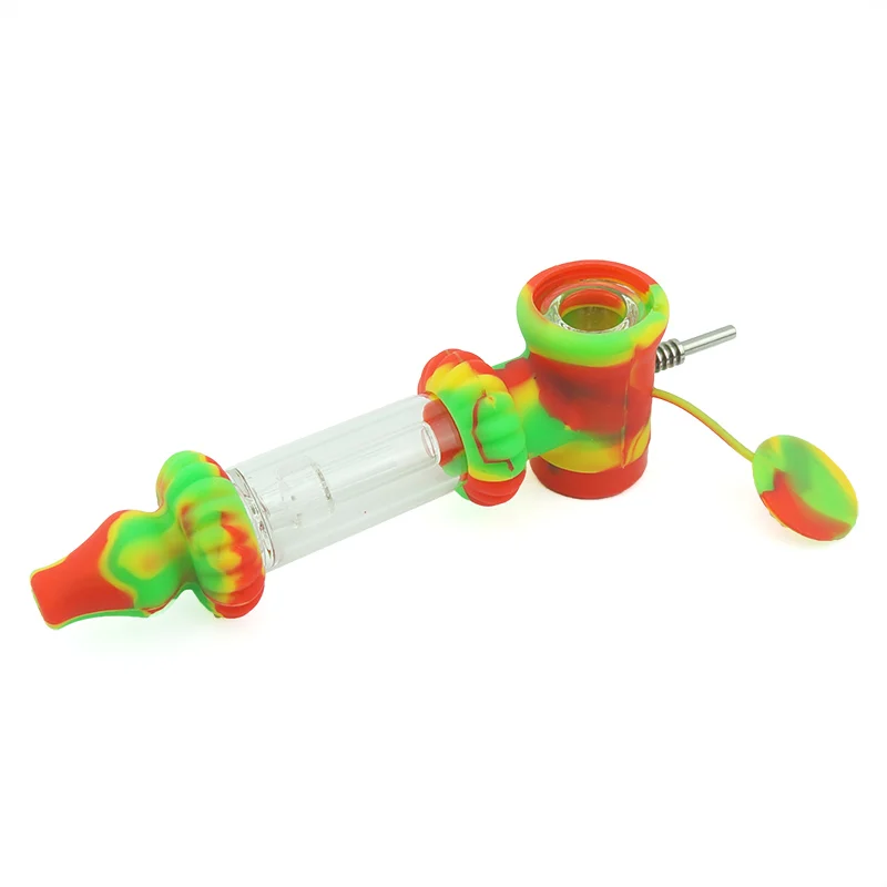 

Multifunction Silicone Pipe Set Hand Pipe with Flat Glass Filter Bowl Silicone NC Collector with Titanium Nail Smoking Products