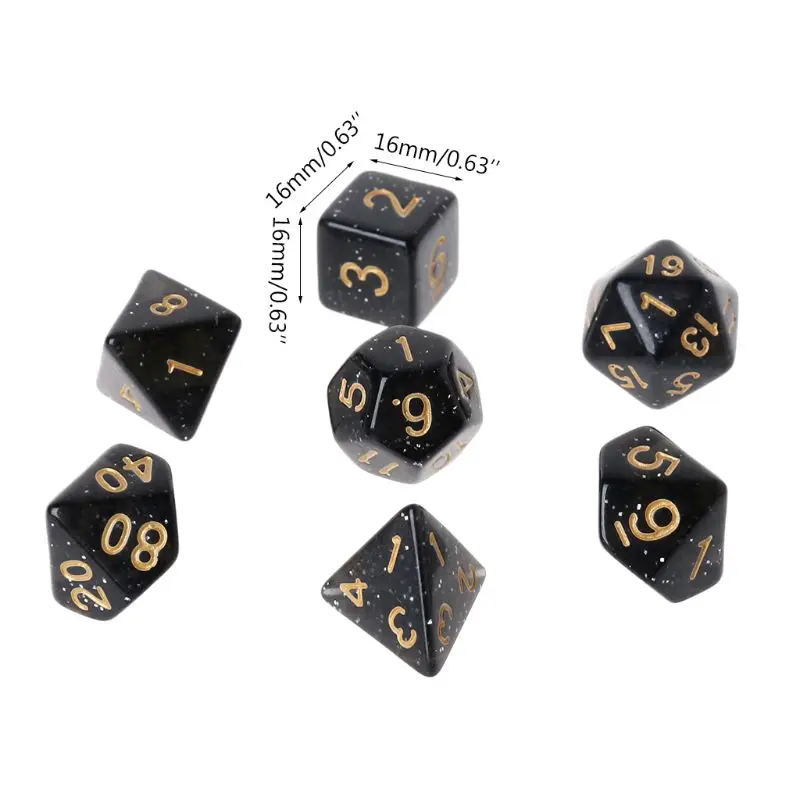 7 шт./компл. акриловые многогранные кости для настольной игры D4-D20 Вечерние игры черные игральные кости