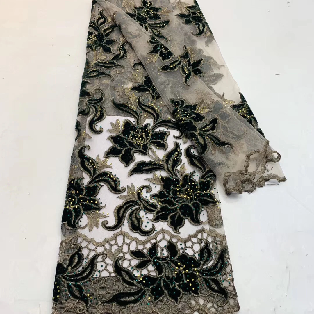 

African velvet lace fabric 2020 high-quality lace material wedding dress Nigerian French stone lace fabric ZX3786