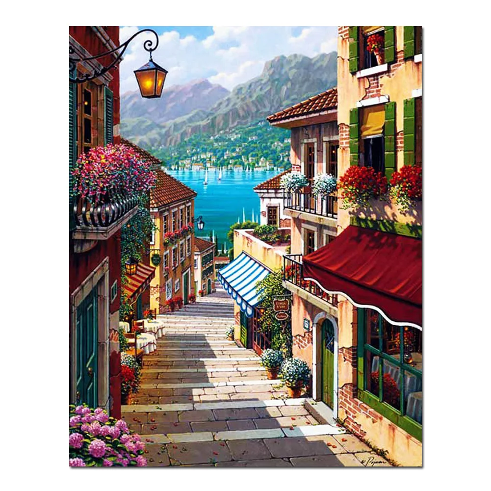 Diy картина маслом Краски ing по номерам Наборы деревенская улица Настенная для