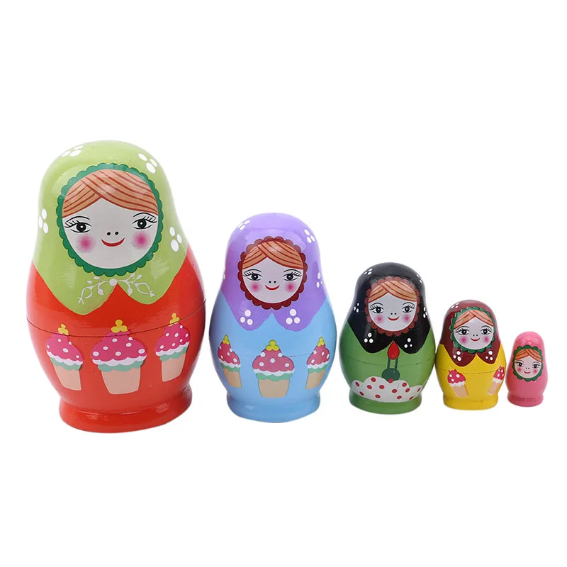 

5Pcs Wooden Russian Nesting Dolls Babushka Matryoshka Set Hand Painted Ice Cream Best Birthday Gift Decoration