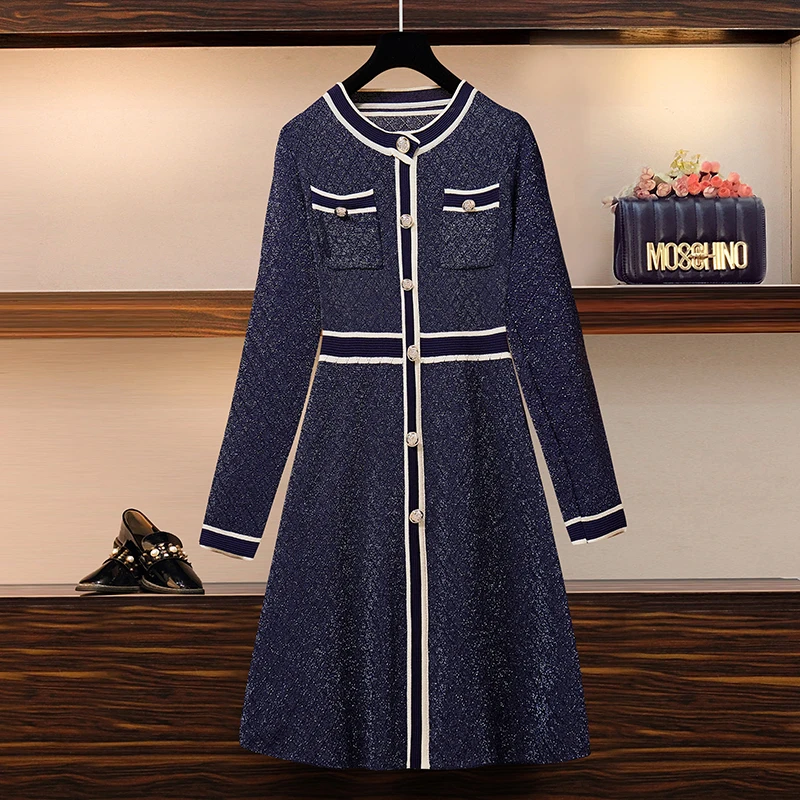 M-3XL Большие размеры Женская мода блестящие вязаное платье на осень-зиму 2020