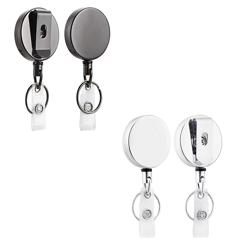 

2 Pack Heavy Duty Retractable Badge Holder Reel,Metal ID Badge Holder with Belt Clip Key Ring for Name Card Keychain