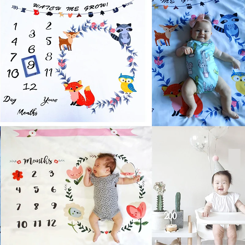 Manta con dibujos animados para reci&eacute;n nacido, tel&oacute;n de fondo para fotograf&iacute;a de beb&eacute;, con patr&oacute;n de calendario-1