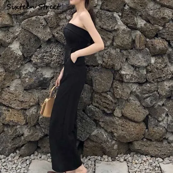 

Jumpsuits for Women 2021 Elegant Sexy Black Strapless Female High Waist Wide Leg Pants Sexy Club Outfits for Women Clubwear 2020