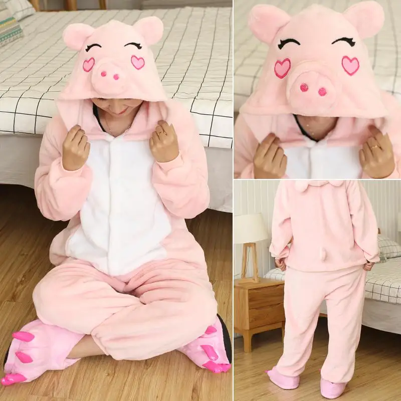 Pink Pig FL Женский костюм животного кигуруми аниме милый Единорог стежка мультфильм костюмы унисекс комбинезон взрослые комбинезоны Скелет коала один кусок - Цвет: Pink Pig FL