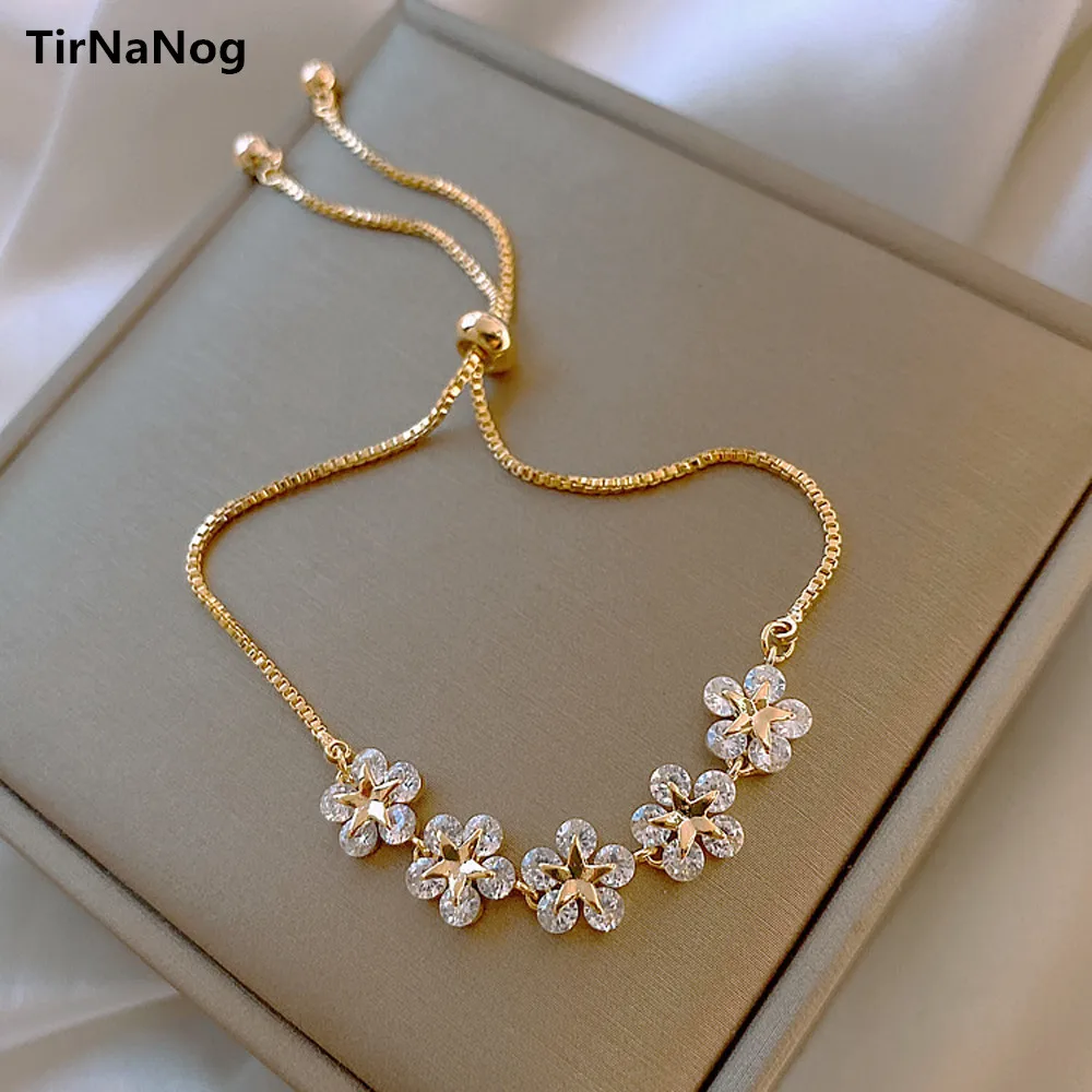 

2021 Korean new design fashion jewelry high-end luxury flower zircon adjustable female prom party bracelet