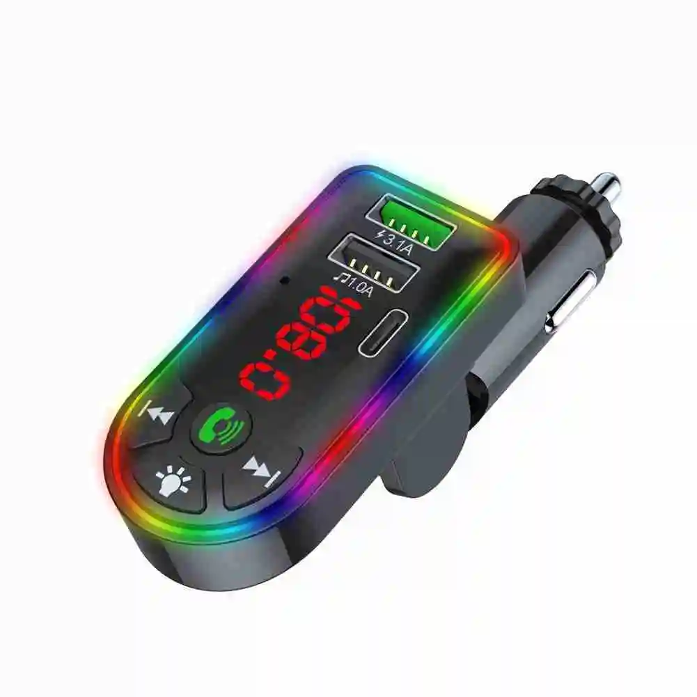 

New Car Bluetooth 5.0 FM Transmitter Wireless Handsfree Audio Receiver Auto MP3 Player 5V3.1A/1A Type-C Dual USB Fast Charger