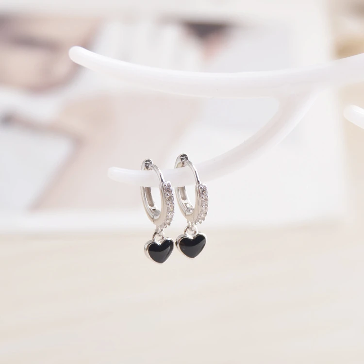 1 pair silver heart Серьги из стерлингового серебра 925 пробы, модные циркониевые серьги в форме сердца, Луны, звезды, Листьев, Короткие серьги, кольцо для ушей, милые трендовые женские серьги jewe - Окраска металла: 1 pair silver heart