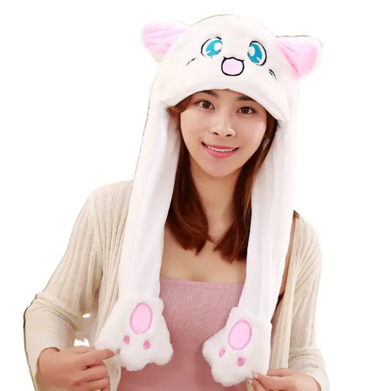 

Cute Bunny Deer Pig Animal Plush Hat Kawaii Airbag Moving Jumping Ears Funny Dance Toy Gift Earflap Cap with Paws for Adult Kids