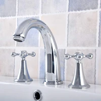 polished chrome brass deck mounted dual handles widespread bathroom 3 holes basin faucet mixer water taps mnf545