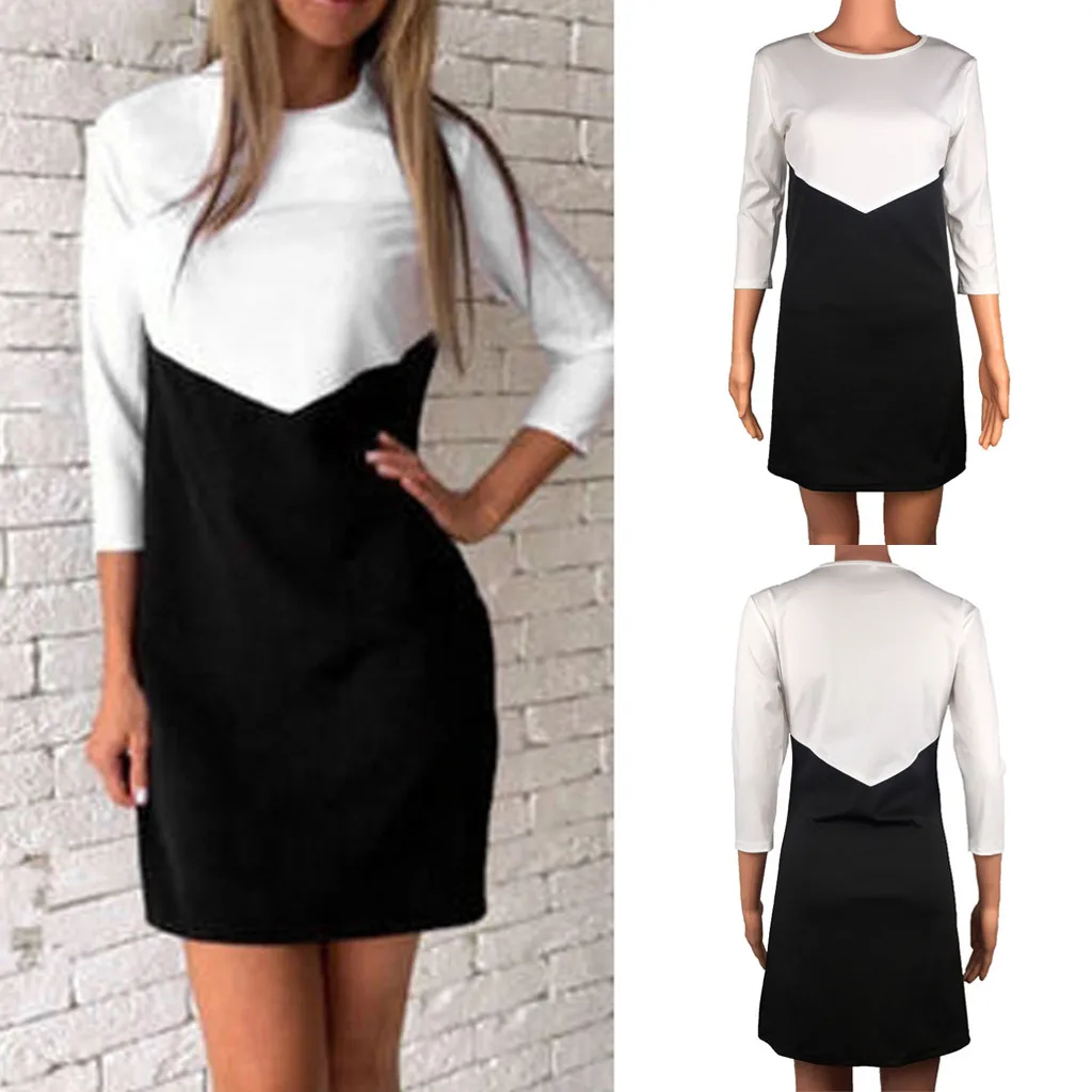 Модные Для женщин s Повседневное с длинным рукавом обтягивающее платье пэчворк