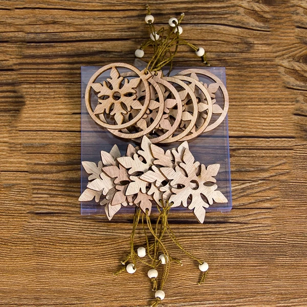 Snowflakes 12 шт./кор. Винтаж Рождество деревянный чипборд Подвески украшения дома Рождественская елка украшения Висячие подарки для детей - Цвет: Snowflakes