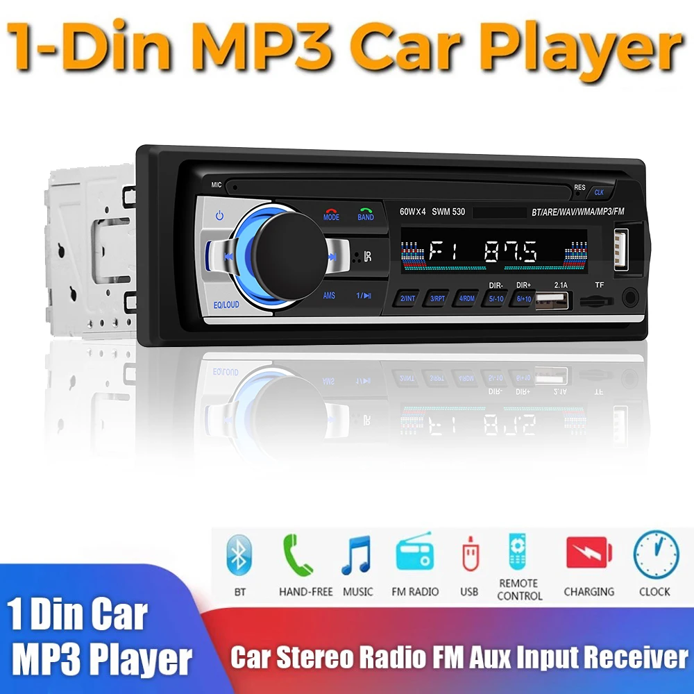 

1 Din Bluetooth MP3 Car Multimedia Automatic Radio PlayerCar Radio Stereo FM Auxiliary Input Receiver Ports Stereo Receiver