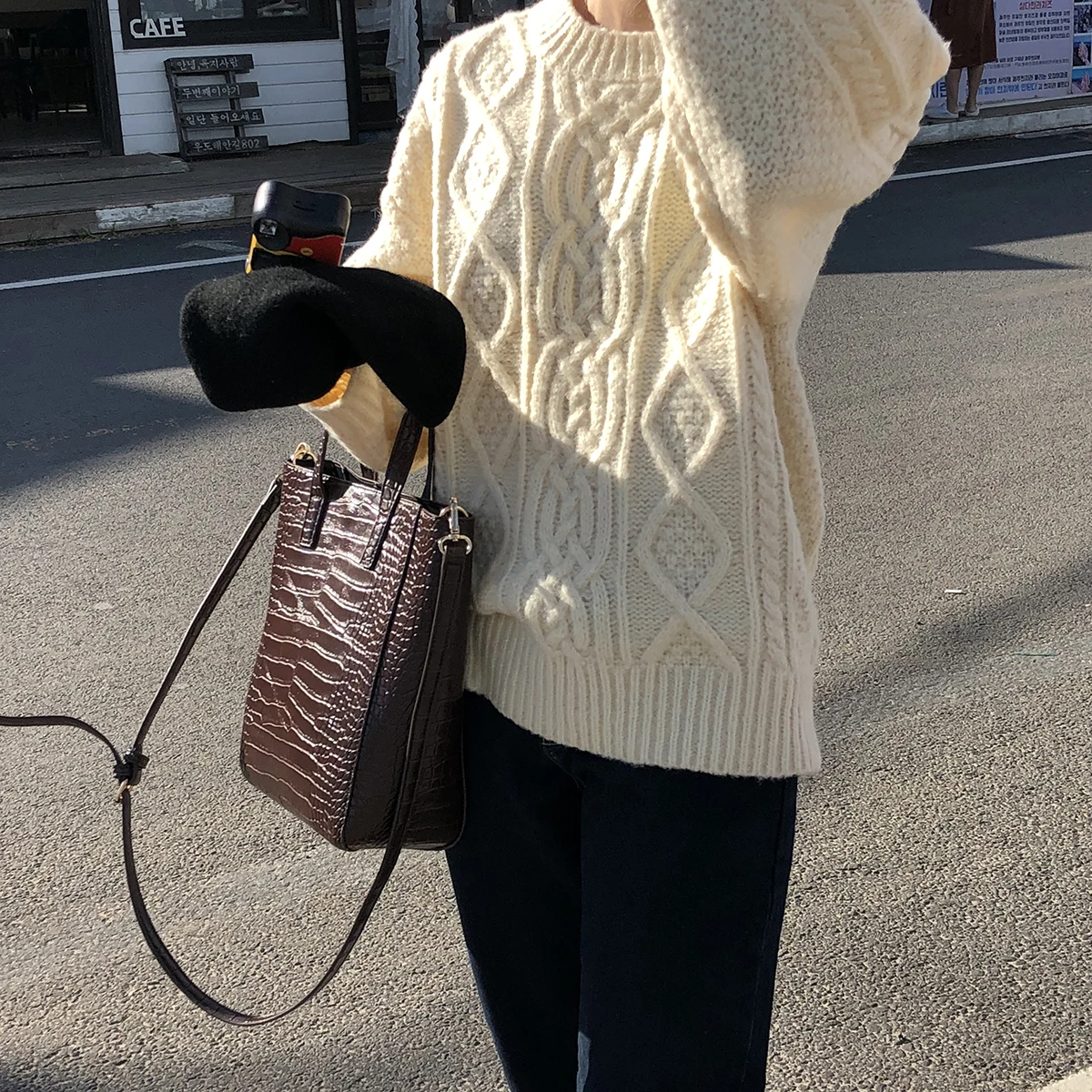 

Hzirip High Quality Fashion OL Women's Clothing 2020 Solid Long Sleeved Warm Knitted Sweater Women Thick Twist Soft Pullovers