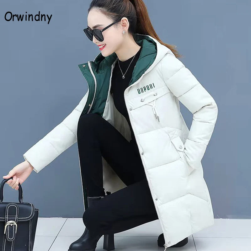 Orwindny, женские утепленные парки с капюшоном, новинка, зимнее пальто для женщин, плюс размер, S-3XL, стеганая куртка, длинная парка для девочек, jaqueta feminina