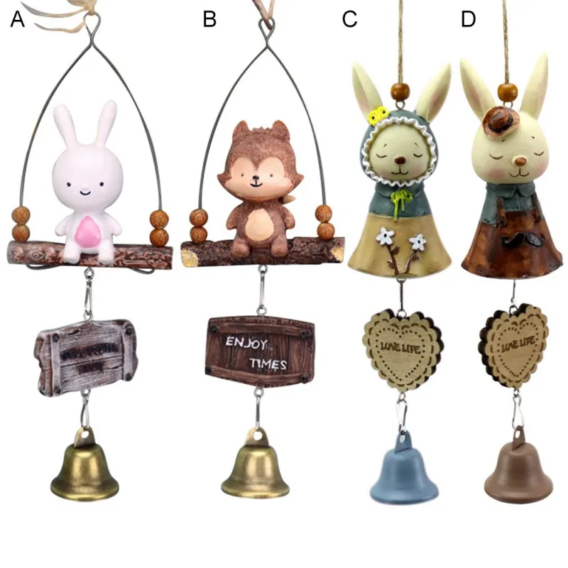 Cartoon Mr. Rabbit Pendant Cute Resin Wind Chime With Metal Bell Crafts Anime Toy Gifts Car Outdoor Decor | Дом и сад