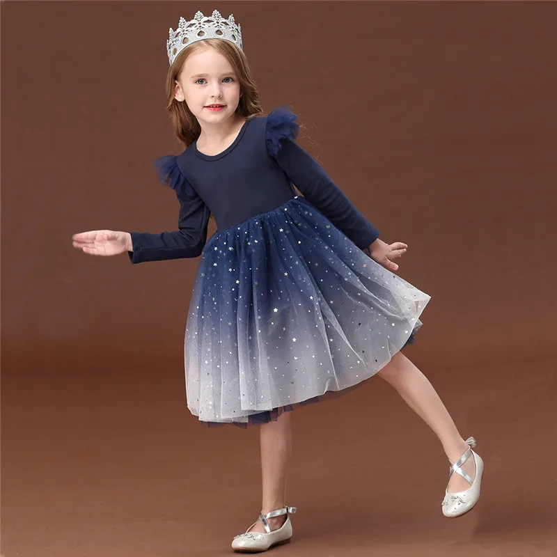 Girl Clothes Kids Winter Fall Designer Dresses Toddler Birthday Party Princess Ball Gown Blue Dress Baby Clothing Big Size 12 10 | Детская
