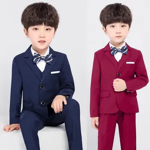 Осенне-зимний детский костюм для свадьбы, новые модные детские платья для мальчиков синий блейзер для маленьких мальчиков, жилет, комплекты одежды От 2 до 12 лет