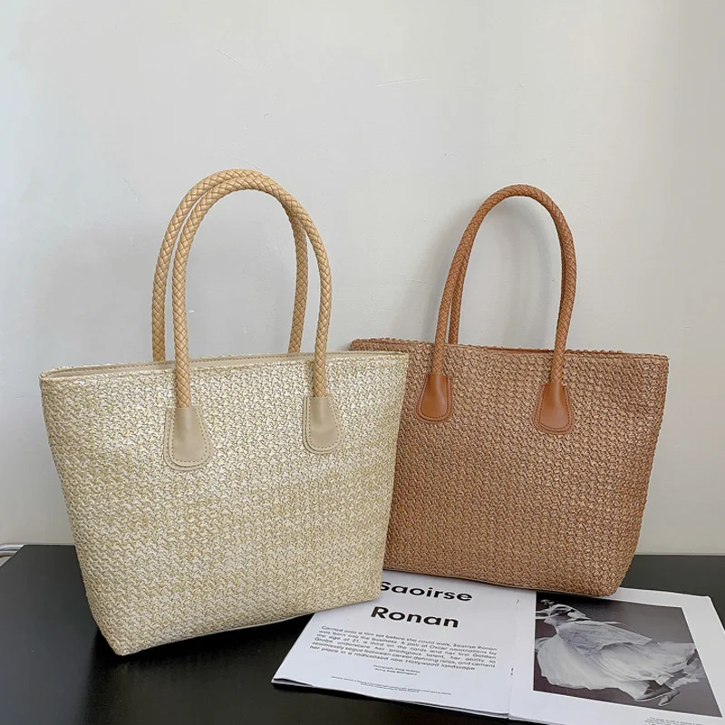 

2021 Summer Straw Bags For Women Casual Weaving Totes Ladies Handbags Designer Travel Large Beach Shoulder Bag