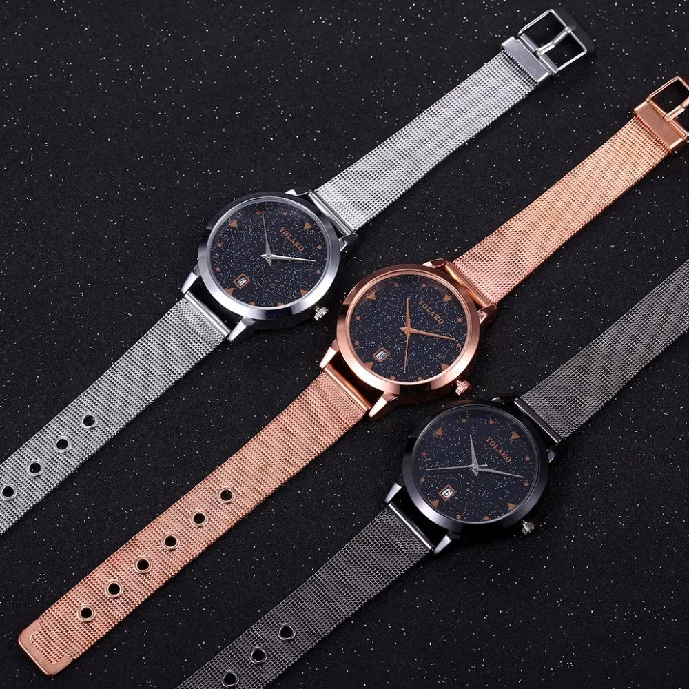 

Women Rose Gold Stainless Steel Starry Sky Watch With Date Luxury Fashion Ladies YOLAKO Wristwatch Quartz Clock Dropshipping