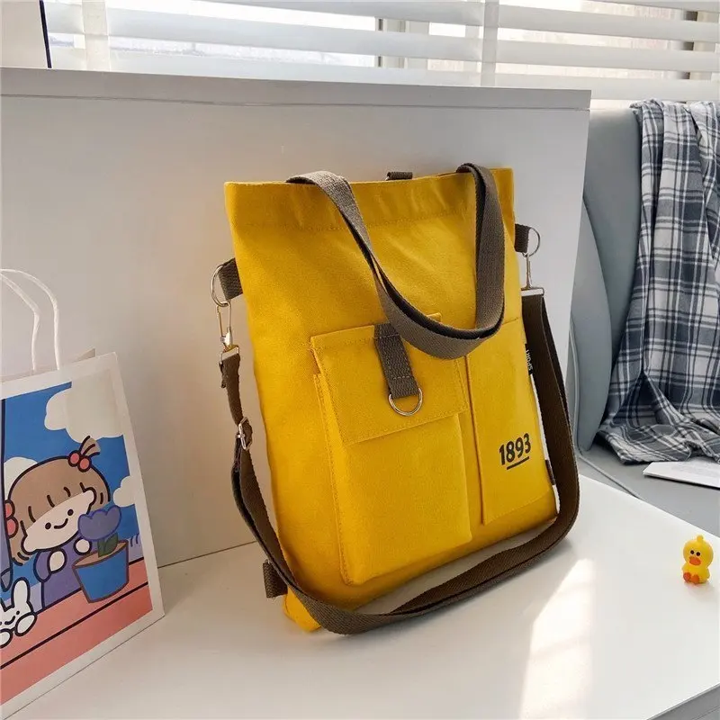 

Canvas Shopping Bags Eco Friendly Shoulder Bag Women Large Capacity Pocket Tote Crossbody Bag for Student Handbag and Purse