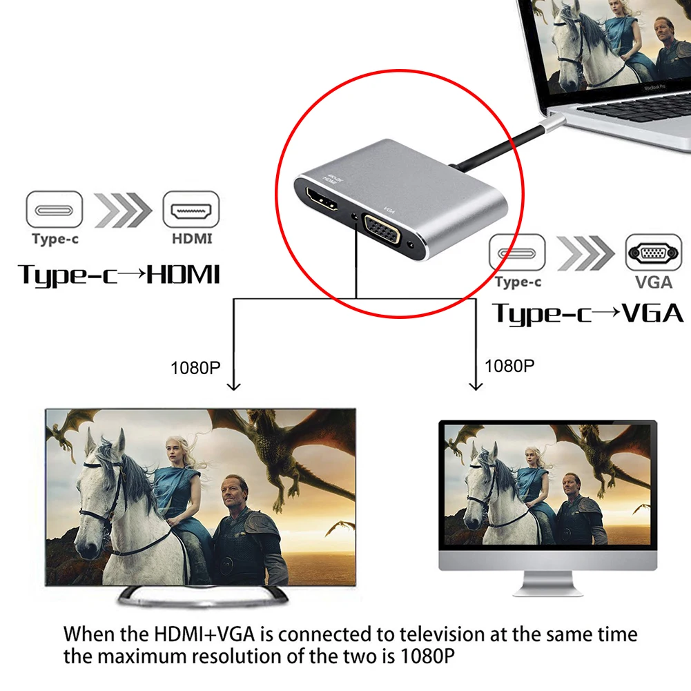 Тип-c к HDMI VGA дисплей 4K терминал передачи данных видео конвертер Поддержка