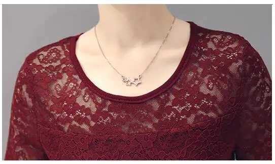 2017 Весенняя Кружевная блуза большого размера свободная 3/4 рубашка с