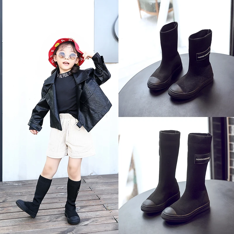 Girls Sock Boots Fashion Mid Top Knitting Autumn Kids Toddler Girl High Shoes |