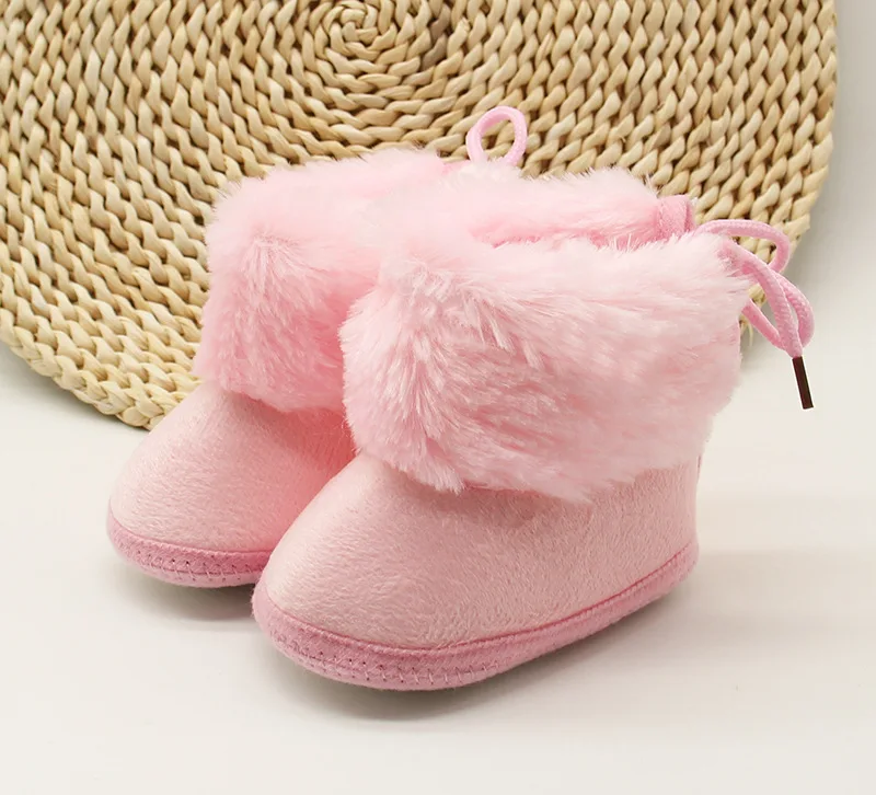 

New Winter Newborn Toddler Furry Boots First Walkers Baby Girl Soft Sole Crib Lace-Up Soft Shoes