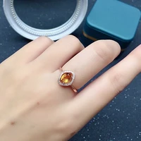 classic silver yellow crystal ring for woman 5mm7mm vvs grade natural citrine silver ring solid 925 silver citrine jewelry