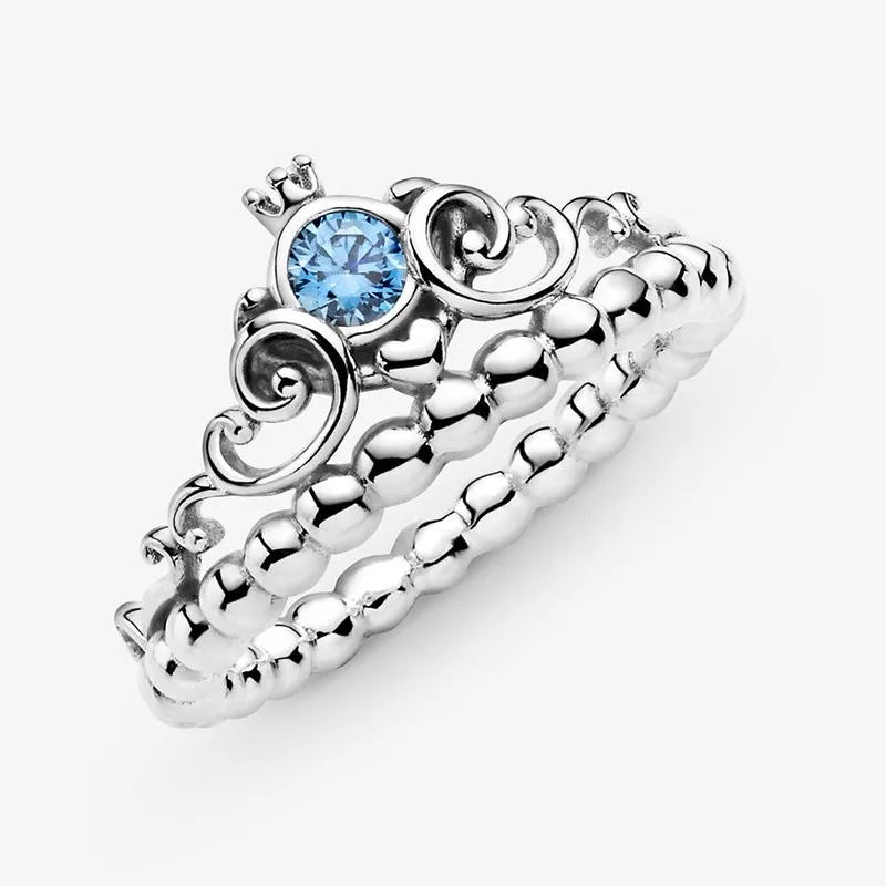 

2021 New 925 Sterling Silver Glittering Blue Crown Pan Ring Is Suitable For Women's Gift Wedding Diy Jewelry