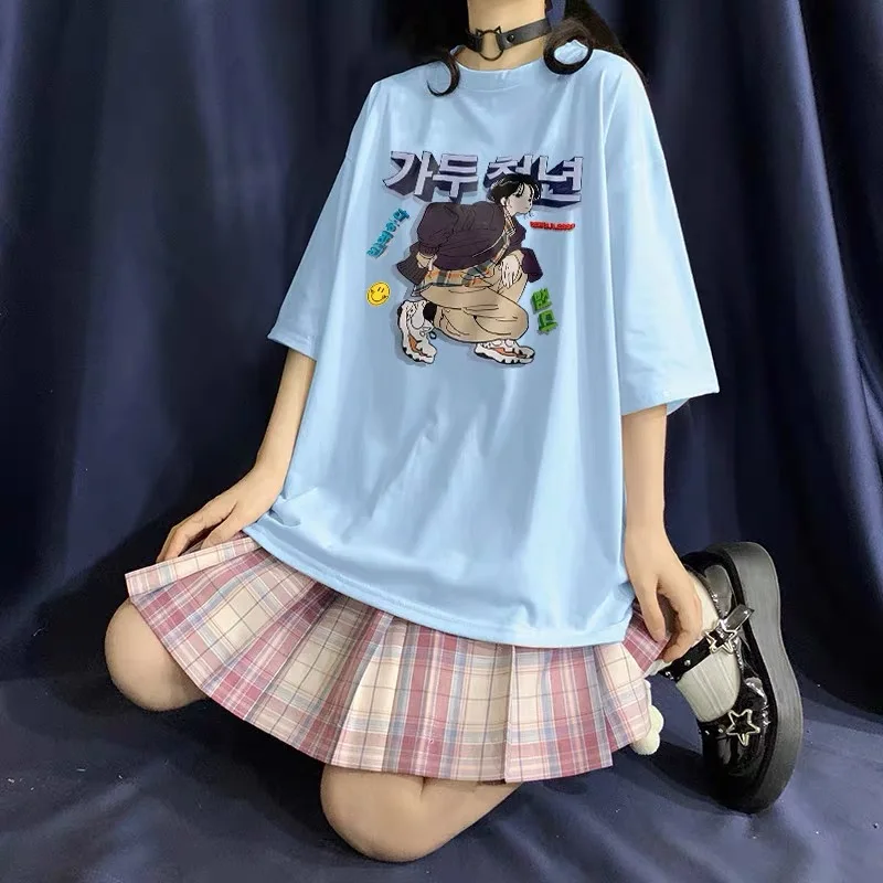 Футболка женская хлопковая с коротким рукавом в стиле хип-хоп принтом Корейском |