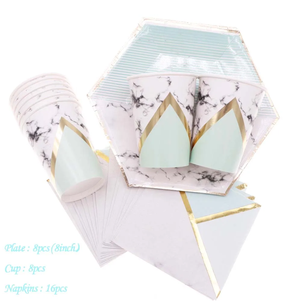 New hexagonal irregular plate set party birthday tableware disposable paper plate dish green gilding