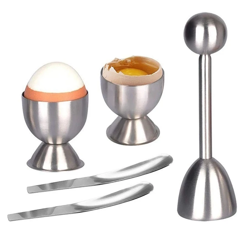

Stainless Steel Boiled Egg Topper Eggshell Cracker Opener Egg Spoon Holder Kitchen Gadgets